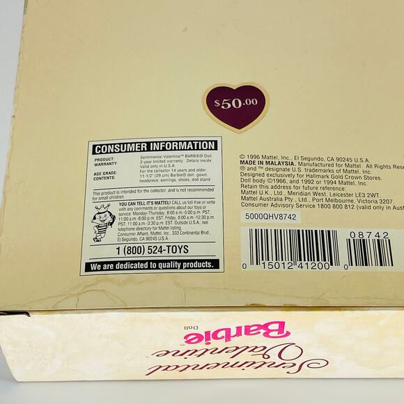 Sentimental Valentine Hallmark Special Edition Mattel Barbie Doll 16536 - NRFB - Picture 13 of 15